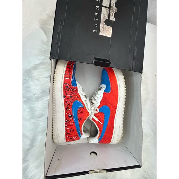 Men's 13 Nike Air Force One Customized Red Blue Flames Rose GUC - Picture 5 of 13